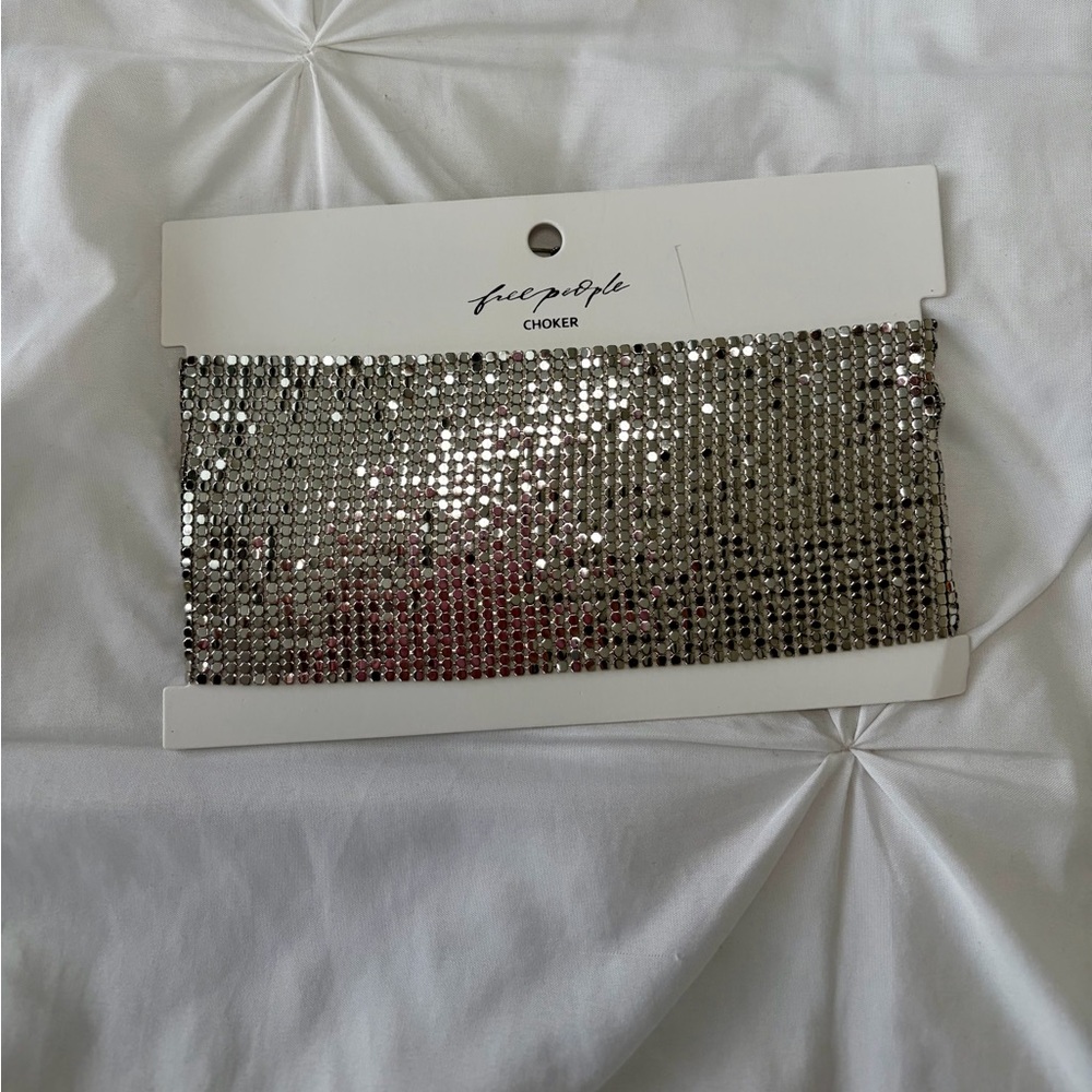 Free People Silver Sequin Choker Necklace